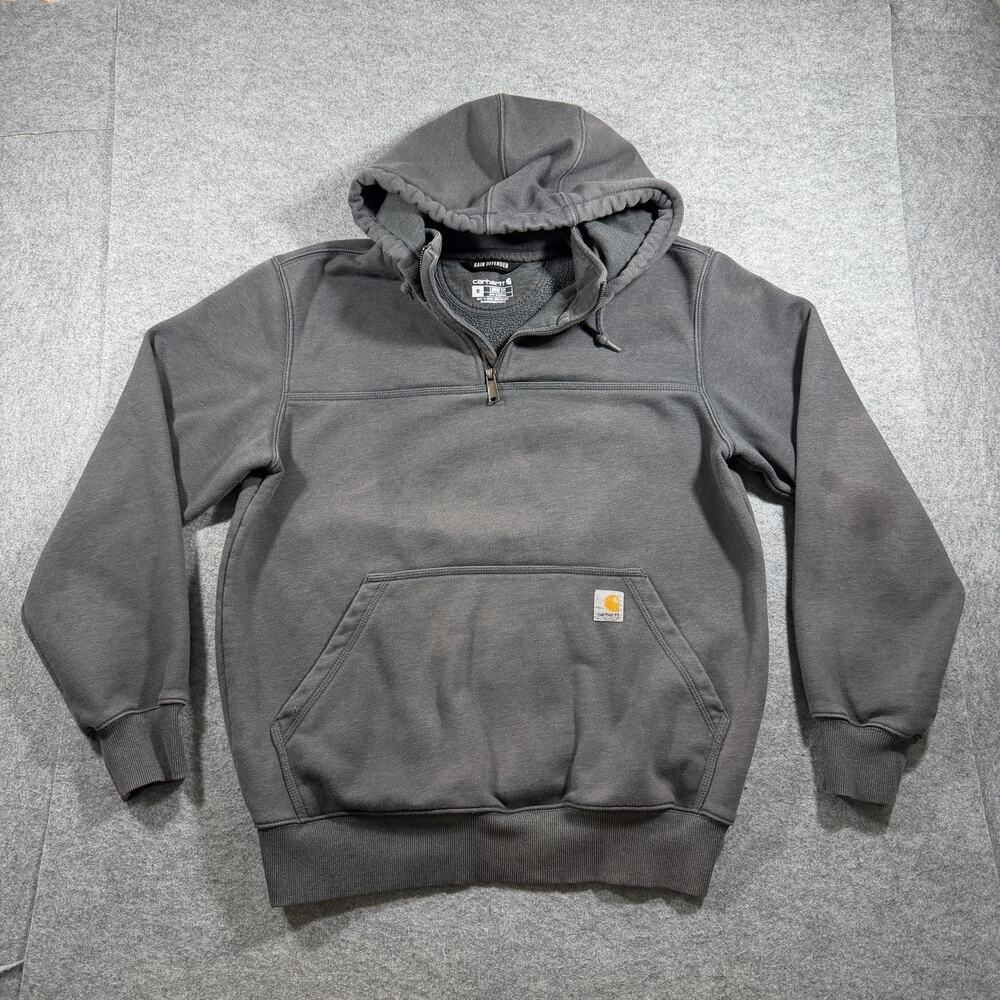 Carhartt Hooded Sweatshirt Mens M Gray Quarter Zip Rain Defender Workwear